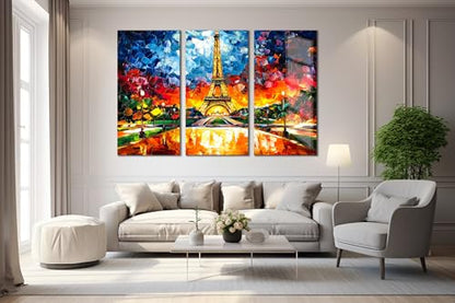Paris Eiffel Tower Glass Wall Art Oil Painting for Living Room