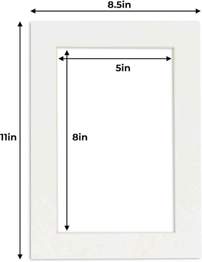 5.5x8.5 Mat for 8.5x11 Frame - Precut Mat Board Acid-Free Show Kit with Backing Board, and Clear Bags Textured White 5.5x8.5 Matte For a 8.5x11 Picture Frame Matboard for Framing, Pack of 10 Mats