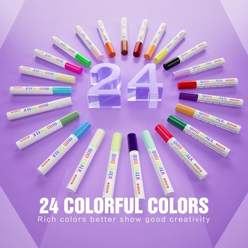Chalk Markers 24 Vibrant Color Set for Blackboard & Glass Surfaces Washable (24 Count)