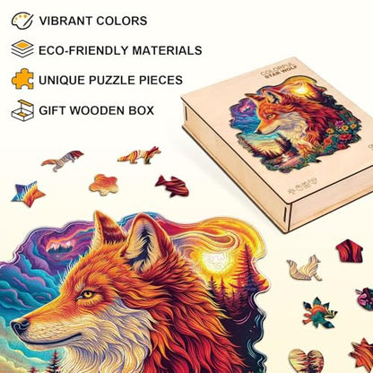 Colorful Star Wolf Puzzles Adults Gifts for Women Men Wooden 290 Pieces 13.4 * 13.4in
