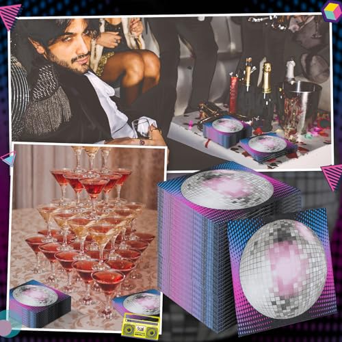 Disco Ball Cocktail Paper Napkins 6.5 x 6.5 Inches (60 Count)