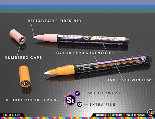 28 Wildflower Colors Acrylic Paint Pens Studio Color Series Markers Set 0.7mm Extra Fine Tip (28 Count)