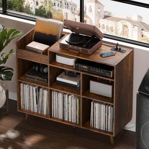 Large Record Player Stand with Vinyl Storage Cabinet