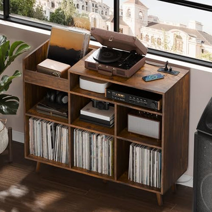 Large Record Player Stand with Vinyl Storage Cabinet