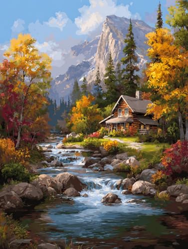 14CT Counted Cross Stitch Kits for Adults Advanced Mountains Lake Printed Stamped Cross Stitch Kits for Adults