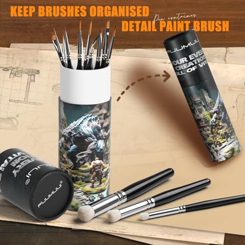 Miniature Paint Brushes with Domed Dry Brush Set for Miniature Painting