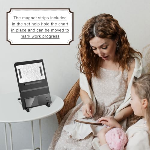 8 Pcs Cross Stitch Accessories and Tools 11.5 x 4.7 Inch Metal Magnet Board Chart Knitting Pattern Holder 2 Bookmark Magnifier with Ruler 1 Bracket 4 Magnet Strips for Crafts Work (8 Count)
