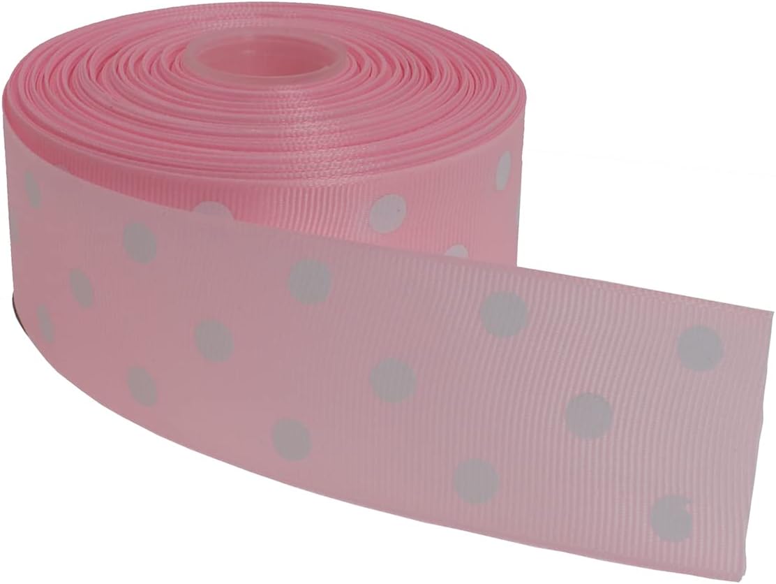 Polka Dot Grosgrain Ribbon 25 Yard Each Roll 100% Polyester (1/1-2", Pink) - Crafty Corner