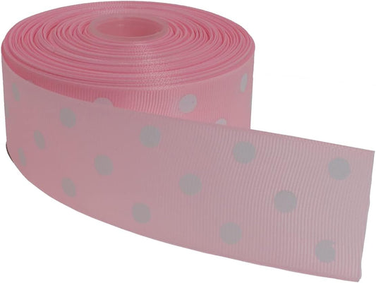 Polka Dot Grosgrain Ribbon 25 Yard Each Roll 100% Polyester (1/1-2", Pink) - Crafty Corner