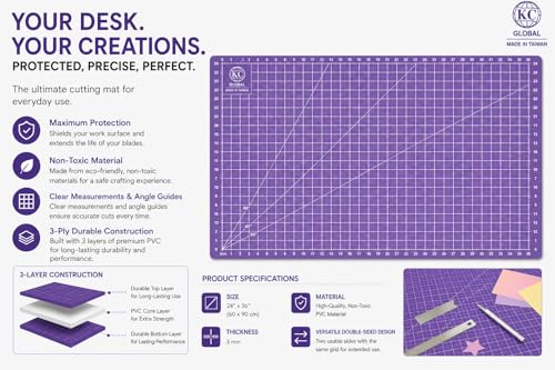 A1 (38"x26") Professional Grade Self-Healing Cutting Mat - Purple, Odor-Free, Reversible, Eco-Friendly, Durable, 2mm PVC Material, Premium Desk Mat for Crafters, Quilters, and Hobbyists
