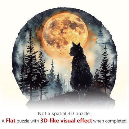Moon Night Black Cat Puzzles Adults Gifts for Women Men Wooden 100 Pieces 8.5x7.8in