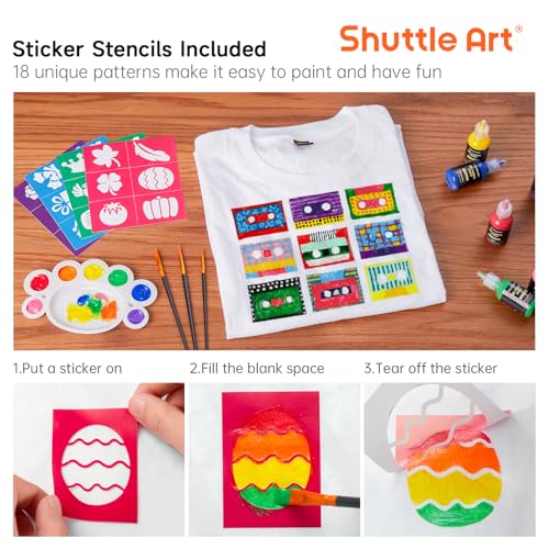 Fabric Paint 24 Colors 3D Permanent Paint with Brushes Palette Pen Fabric Sheet Stencils (24 Fl Oz)