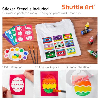 Fabric Paint 24 Colors 3D Permanent Paint with Brushes Palette Pen Fabric Sheet Stencils (24 Fl Oz)