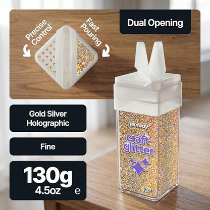 Craft Glitter Shaker Gold Silver Holographic 130g Fine (4.5 Ounce)