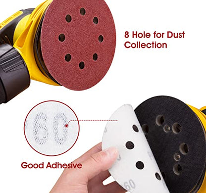 5 Inch 8 Hole Hook and Loop Sanding Discs 60 Grit Random Orbit Sandpaper (150 Count)
