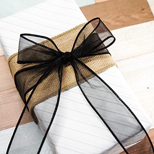 Sheer Organza Wired Ribbon 1.5" x 50Yards Black for Wedding Chair Bow Flora Bouquet Gift Wrapping Christmas Tree Home Decor Wreath (150 Foot)