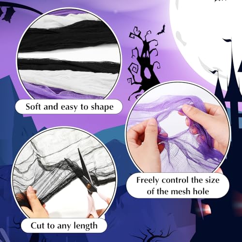 Halloween Cheese cloth 84.65 x 590.55 Inch White Black and Purple Cheesecloth Roll for Crafts Large Cotton Muslin Gauze Fabric for Halloween Outdoor & Indoor Spooky Decoration