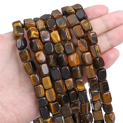 Natural Yellow Tiger Eye Cuboid Stone Loose Semi Gemstone Beads for Jewelry Making 8mmx12mm 38cm (33 Count)
