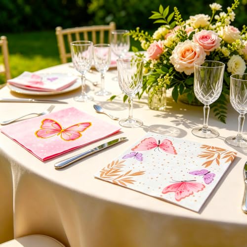 80PCS Paper Napkins Butterfly Print Guest Napkins for Garden Party Wedding (80 Count)