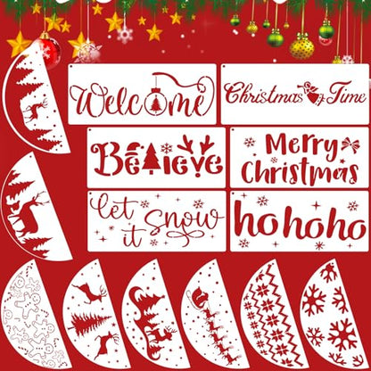 14Pcs Larger Christmas Stencils for Painting On Wood Reusable Xmas Stencils Set Holiday Templates for DIY Crafts Home Decor Art Projects (14 Count)