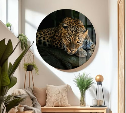 28Wx18H'' Fierce Leopard Glass Wall ArtTempered Glass Printing Wall Decor Large Wall Art Wall Hangings