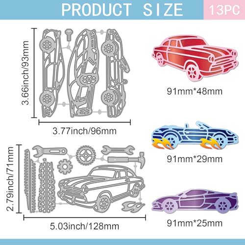 Sports Cars Cutting Dies for Card Making Repair Tools Die Cuts Tire Tracks Metal Border Die Cut Dies Stencils for DIY Scrapbooking Embossing Photo Album Craft Decor (13 Count)