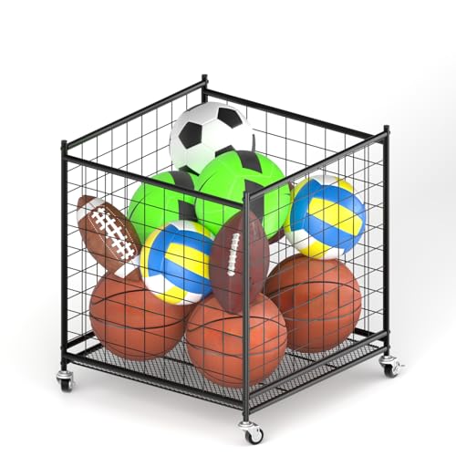 Ball Storage 22.83" Basketball Cart With Wheels Garage Volleyball Storage Sport Equipment Holder Organizer For Indoor Outdoor