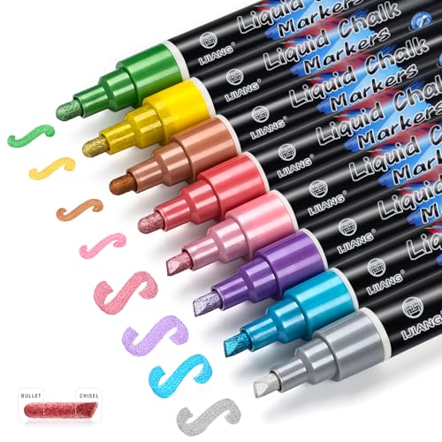 Chalk Markers 8 Metallic Color Set for Blackboard & Glass Surfaces (8 Count)