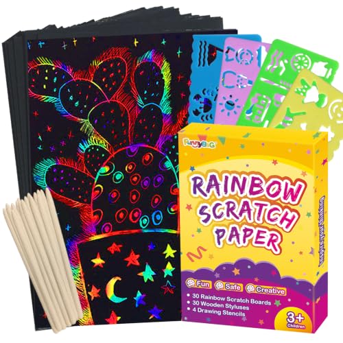 60 Pcs Big Rainbow Scratch Paper Art for Kids Arts and Crafts Kit