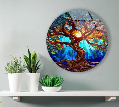 60WX40H'' Stained Blue Life of Tree Glass Wall ArtTempered Glass Printing Wall Decor Large Wall Art Wall Hangings