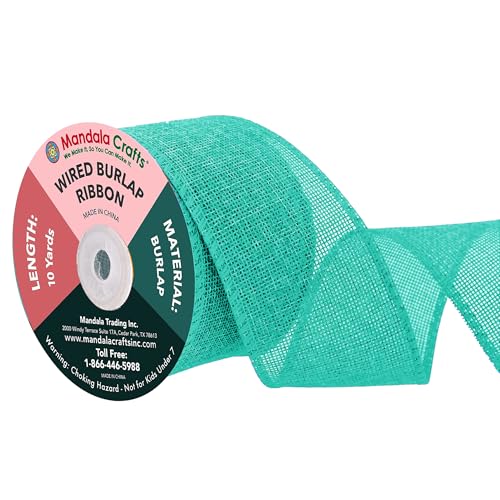 2.5 in Wide Turquoise Wired Burlap Ribbon for Crafts