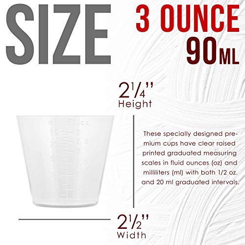 3 Oz (90 ml) Liquid Measuring Cups, 50 Pack with 25 Sticks