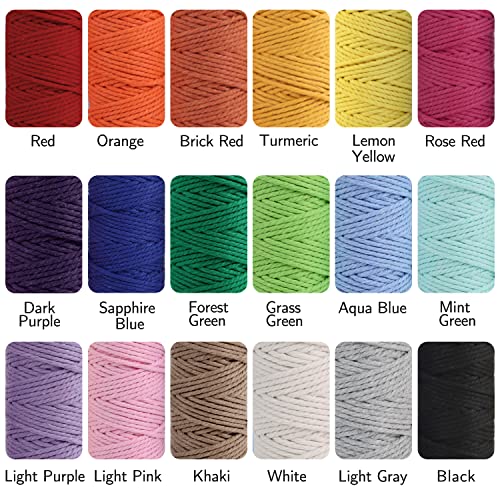Macrame Cord 2mm x 590 Yards 18 Rolls Natural Cotton Cord 3 Stands Jute Twine String Soft Rope Assorted Colored Yarns for DIY Knitting Knotting Craft Macrame Project Supplies (1770 Foot)