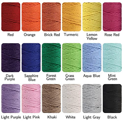 Macrame Cord 2mm x 590 Yards 18 Rolls Natural Cotton Cord 3 Stands Jute Twine String Soft Rope Assorted Colored Yarns for DIY Knitting Knotting Craft Macrame Project Supplies (1770 Foot)