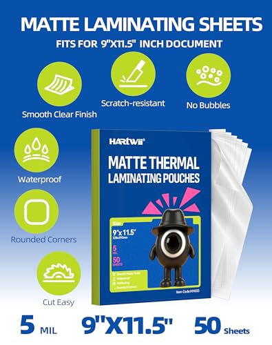 50 Pack Matte Laminating Sheets 9 x 11.5 Inches