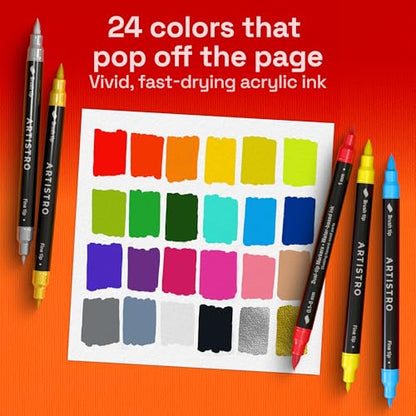 24 Dual Tip Acrylic Paint Marker Pens for Drawing (24 Count)
