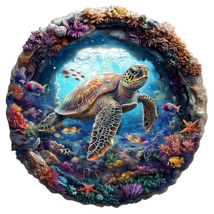 3D Cute Sea Turtle Puzzles Coral Ocean Fish Colorful Puzzle 295 Pieces Wooden Puzzles Adults Birthday Gifts for Women Men 13.4x13.4in (295 Count)