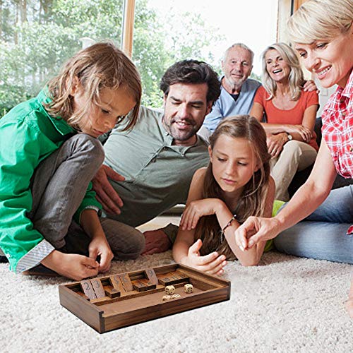 Shut The Box Wooden Board Dice Game with 12 Numbers and Lid for Kids Adults Families (12 Count)