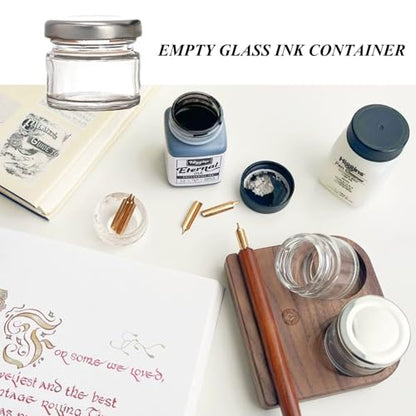 10Pcs Mini Glass Inkwell Ink Bottle Containers with Screw Lids for Calligraphy Oblique Nib Holder Stand Empty Dip Pen Ink Well Jars Desktop Decoration School Gifts (10 Count)
