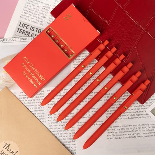 6 Pcs Red Ink Pens for Journaling 0.5mm Fine Point Red Gel Ink Pens (6 Count)