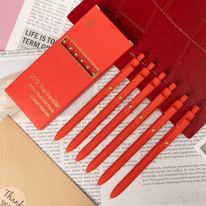 6 Pcs Red Ink Pens for Journaling 0.5mm Fine Point Red Gel Ink Pens (6 Count)