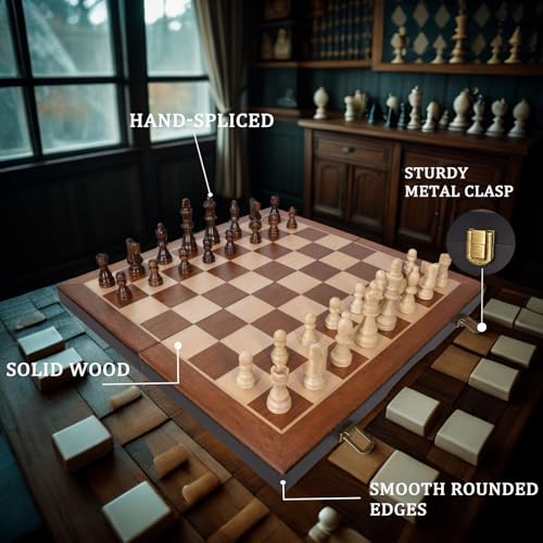 Chess Magnetic Wooden Chess Set 15" Unique Chess Board Game with Chess Pieces Storage Slots