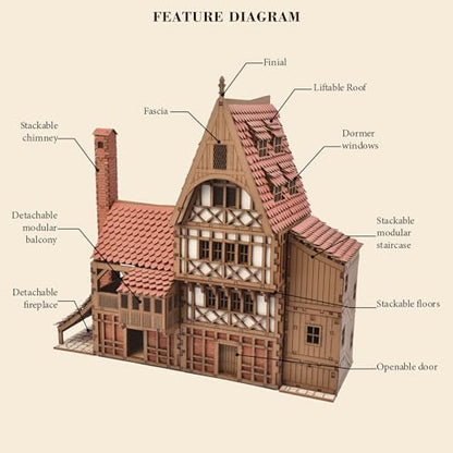 Guild Hall DIY Wooden House Building Kit for Architecture & Engineering Assembly Set for Teens and Adult