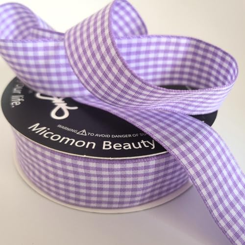Purple and White Woven Edge Plaid Ribbon 100% Polyester Gingham Ribbon 25 Yards Each Roll