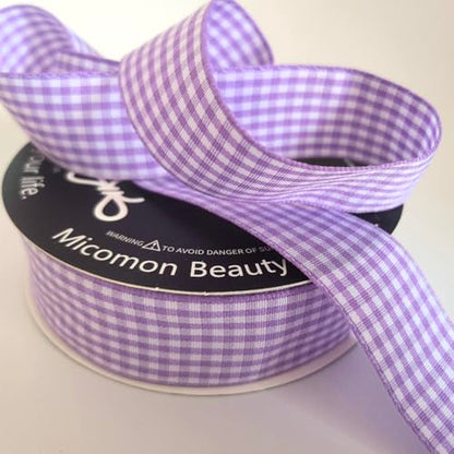 Purple and White Woven Edge Plaid Ribbon 100% Polyester Gingham Ribbon 25 Yards Each Roll