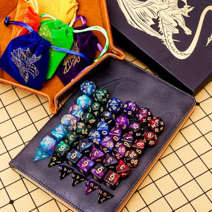 DND Dice Set 42 Pcs Polyhedral Dungeons and Dragons Rolling Dice for D&D RPG MTG Table Games Dice Bulk with Colorful Drawstring Bags and Dice Tray (49 Count)