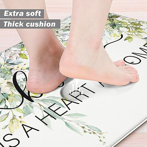 Green Kitchen Rug Anti Fatigue Mats for Kitchen Floor Kitchen Rugs Sage Green Floral Herb Memory Foam Kitchen Mat Cushioned PVC Leather Kitchen Rug Set