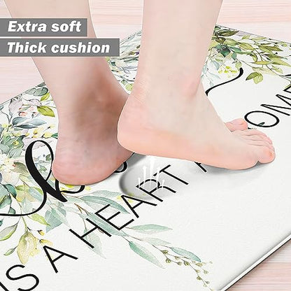 Green Kitchen Rug Anti Fatigue Mats for Kitchen Floor Kitchen Rugs Sage Green Floral Herb Memory Foam Kitchen Mat Cushioned PVC Leather Kitchen Rug Set
