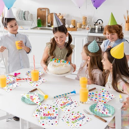 48 Pieces Happy Birthday Paper Napkins Disposable Rainbow Napkins Colorful Cocktail Dinner Napkin Set 13" x 13" Unfolded Tableware Napkin for Rainbow Party Supplies Birthday Party Decoration (48 Count)