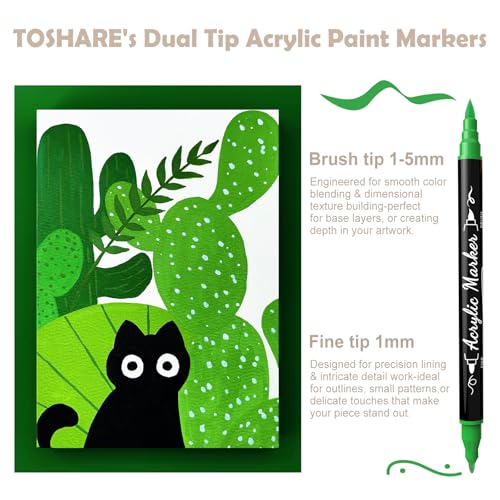 12 Colors Precision Brush & Fine Dual Tip Acrylic Paint Markers Pens (12 Count)